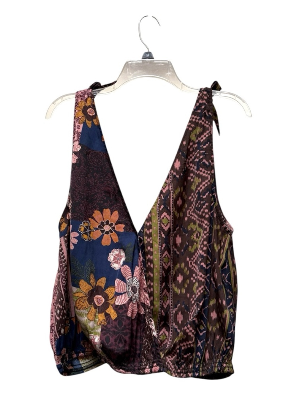 Free People Tied To You Tank Moss Floral Tie Strap Surplice Top Large - Picture 7 of 7